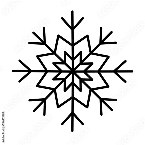 Isolated vector black line illustration of a snowflace. Winter web design.