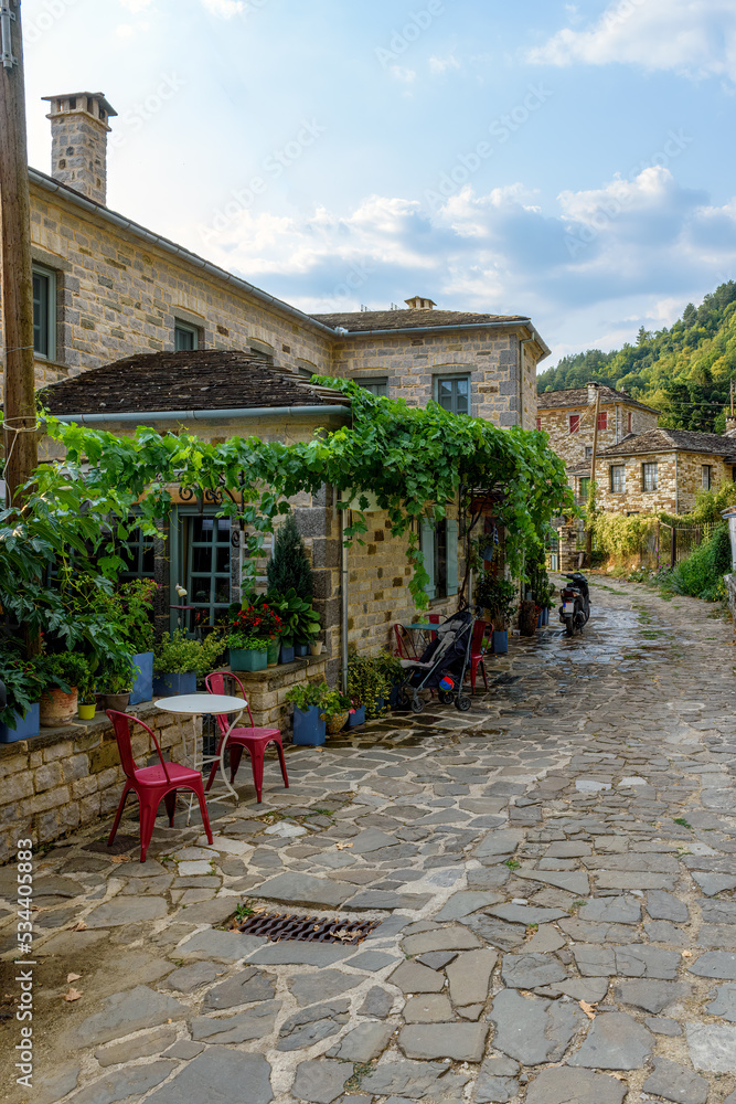 view of traditional architecture  with   stone buildings and  in the picturesque village of papigo , zagori Greece