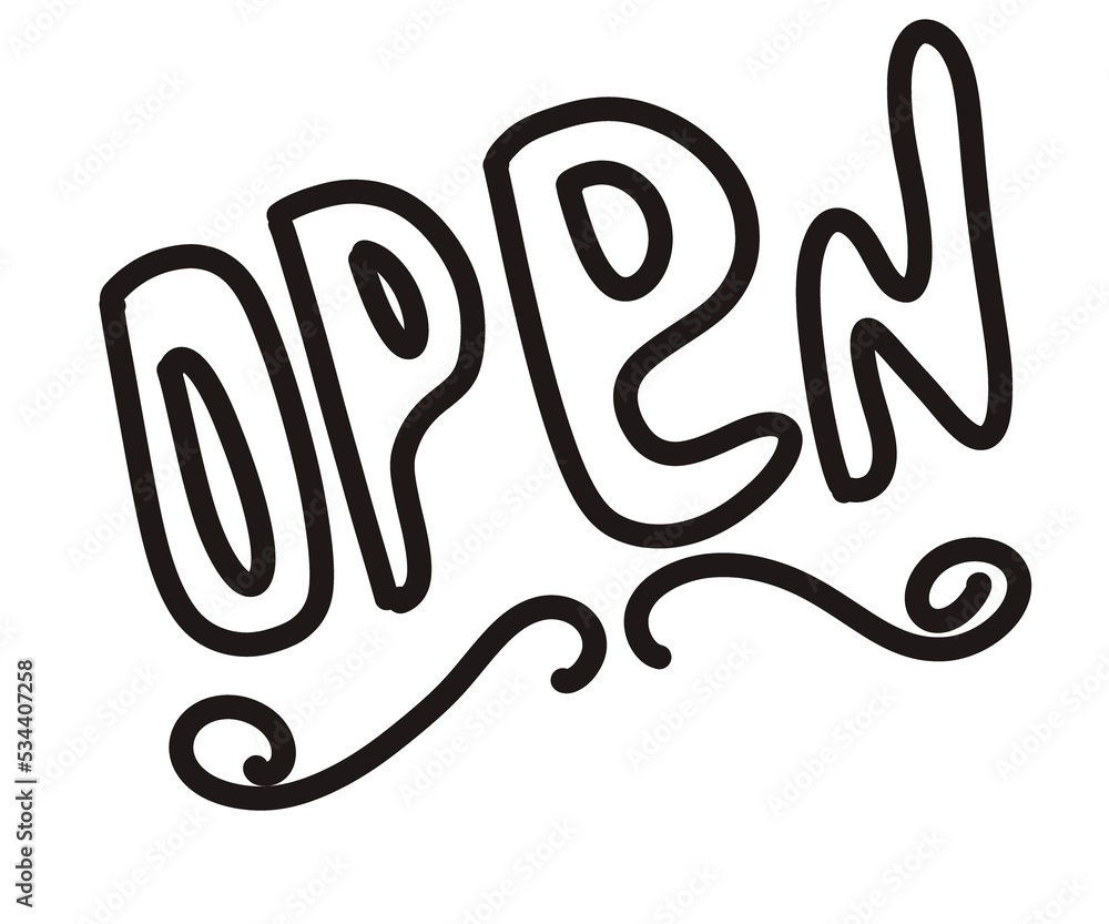 Open inscription illustration. Hand-drawn doodles illustration. Line art. Icon Open inscription illustration. Hand-drawn doodles illustration. Line art. Icon