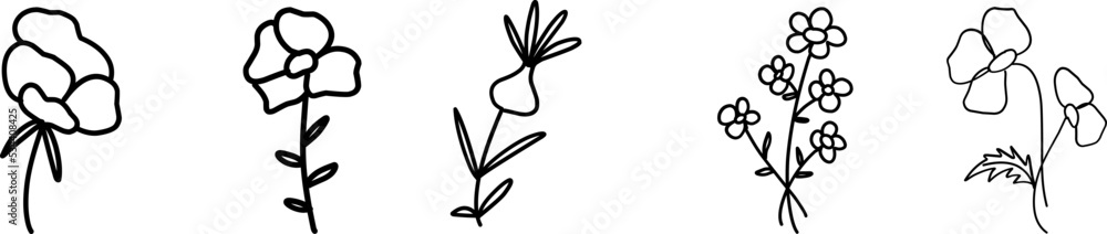 Wildflowers collection. Collection of twigs. Twigs Hand drawn vector floral elements. Hand-drawn doodles illustration. Line art. Icon Wildflowers collection. Collection of twigs. Twigs Hand drawn vector floral elements. Hand-drawn doodles illustration. Line art. Icon
