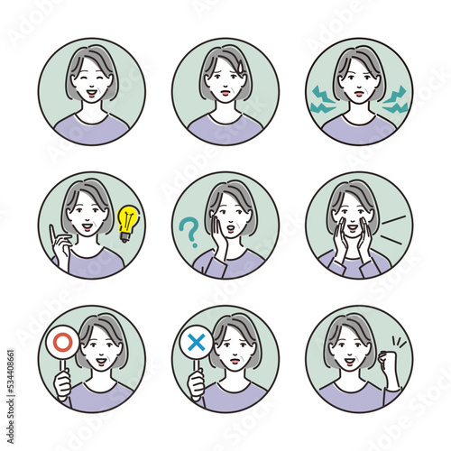 シニア女性　アイコン　セット