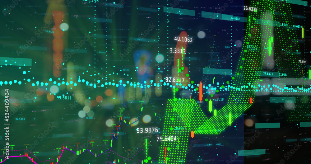 Composite image of financial data processing against night city traffic Composite image of financial data processing against night city traffic