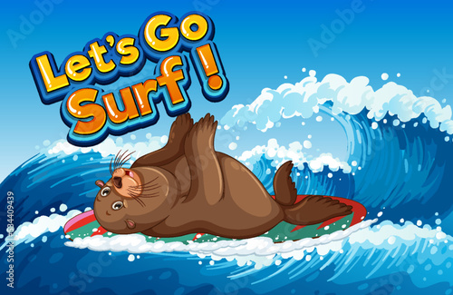 Sea lion on surfboard in the ocean