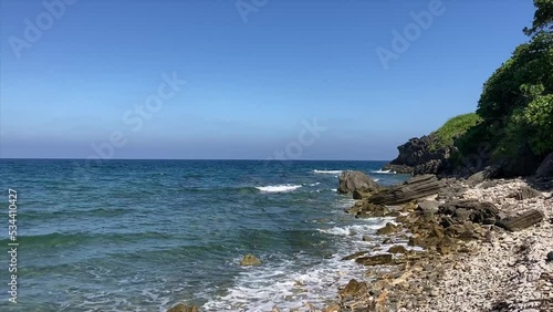 Wave Hitting Rocks At Beautiful Island, Ngwe Saung Beach, Myanmar, Asia photo