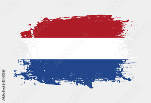 Brush painted national emblem of Netherlands country on white background