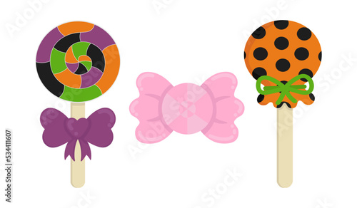 Doodle flat clipart. A set of sweets and lollipops. All objects are repainted.