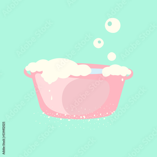 Color basin with soap suds and water