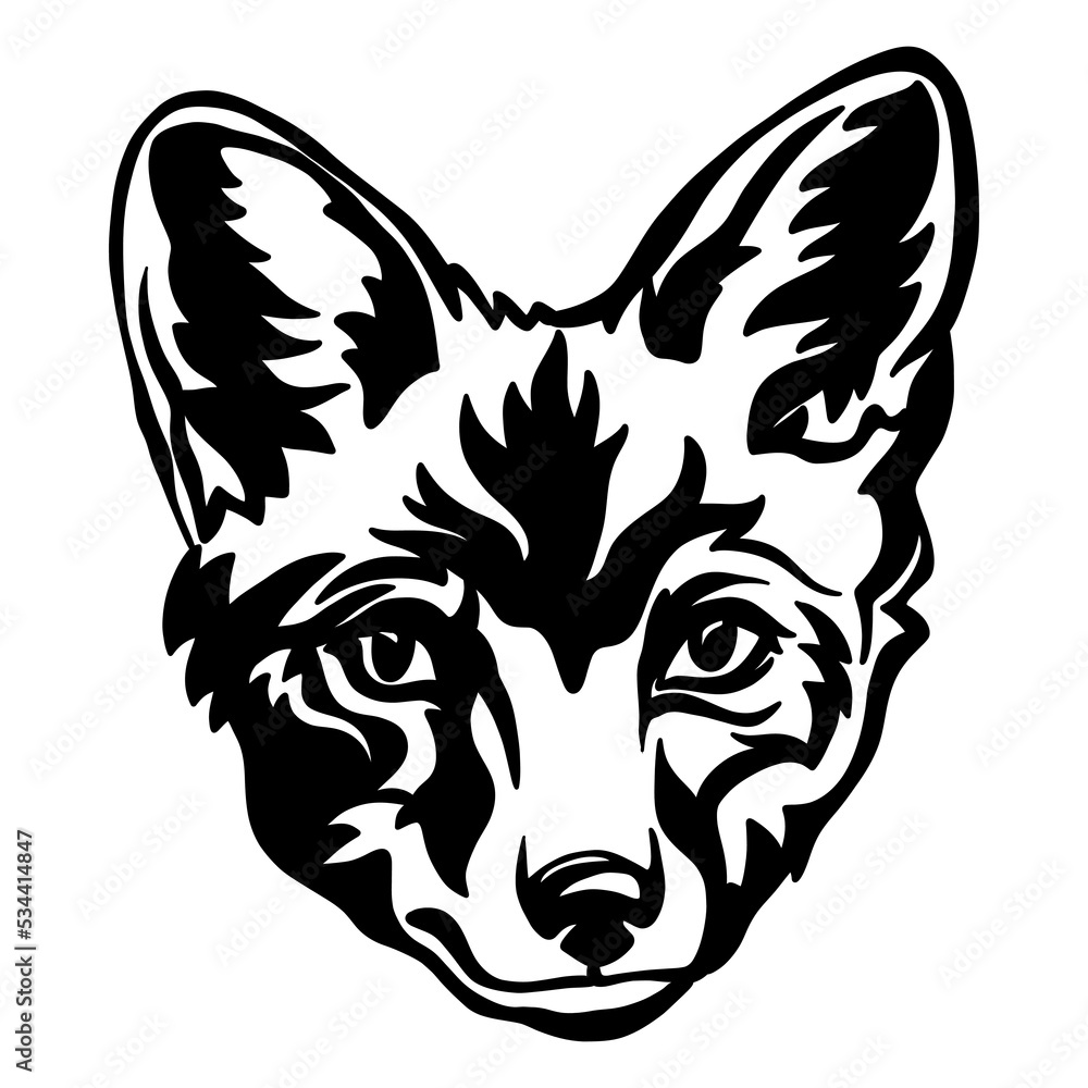 Abstract portrait of a fox black contour illustration