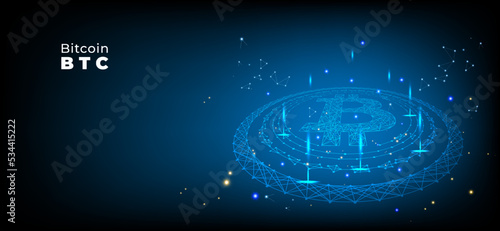 Bitcoin BTC crypto currency, Digital finance money, Decentralize technology, line dot connected vector illustration