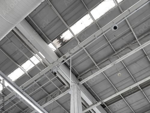 ventilation cooling pipe systems under the ceiling in an industrial building.