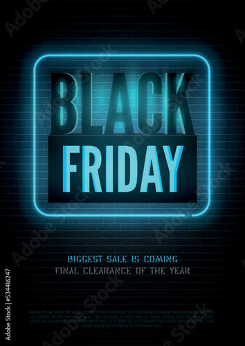 Black Friday Seasonal clearance, luxury store special price offer banner design with copyspace. Big discounts realistic vector flyer template. Stylish red sale advert neon light on dark background.