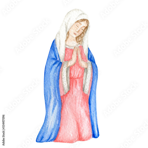 Madonna, Saint Virgin Mary watercolor illustration isolated on white background. Mother of God