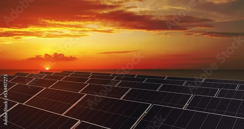 Eco power concept time-lapse video ecology solar power station panels energy at sunset dramatic sky time-lapse in the beach landscape electrical innovation nature environment slow motion Movement 