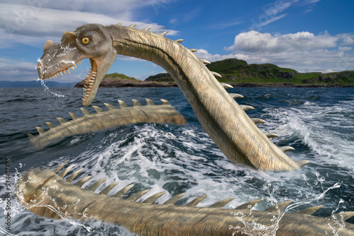Dragon of the North Sea. Ancient Dragons In The Norse Mythology And Scandinavian Folklore. Great beast, one of the offsprings of giantess Angrboda and trickster god Loki, is the humongous sea serpent  photo
