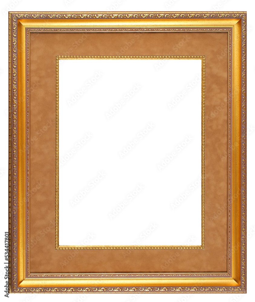 Gilded frame on a white background. Classic frame for pictures and photos. Gilded frame on a white background. Classic frame for pictures and photos.