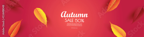 Abstract vector illustration Autumn sale background with falling autumn leaves.