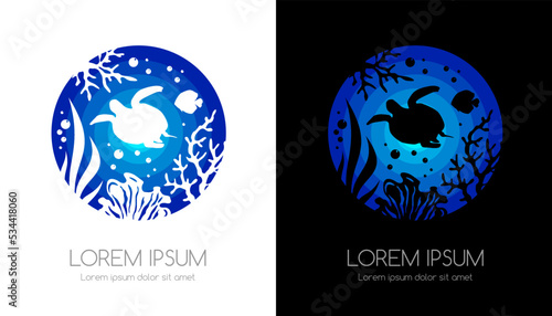 Sea emblem. Underwater tropical life icon. Sign for oceanarium, aquarium or travel company.