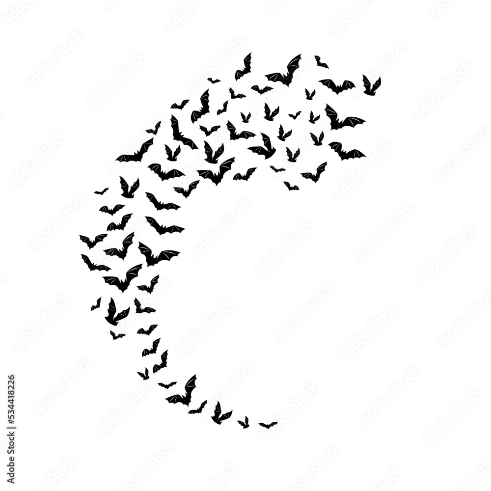 Halloween flying bats. Decoration element from scattered silhoue Halloween flying bats. Decoration element from scattered silhoue