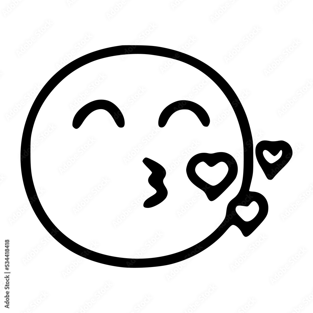 Cue kissing emoticon in doodle style Cue kissing emoticon in doodle style