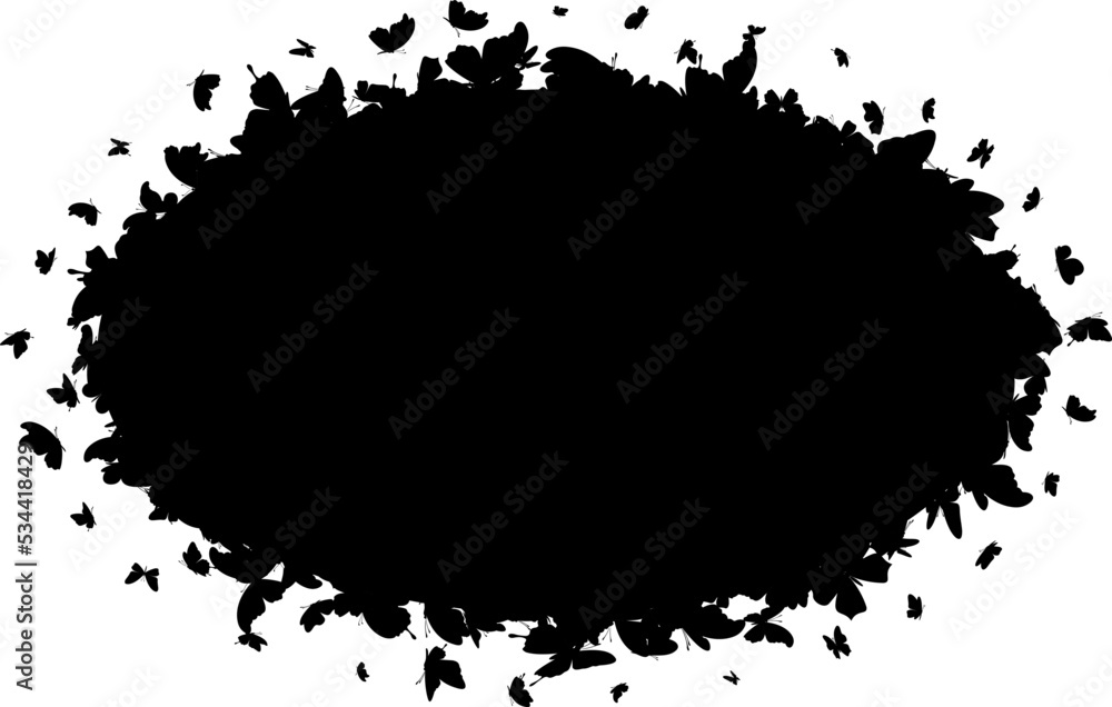 Frame with scattered silhouettes of butterflies. Vector isolated decoration element. Frame with scattered silhouettes of butterflies. Vector isolated decoration element.