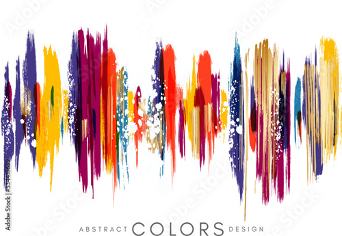 Colorful hand drawn decorative element from brush strocks. Abstract creative design from multicolored paint lines.