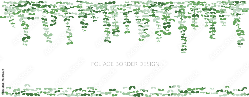 Hanging plant. Ivy greenery wall. Simplistic foliage border.