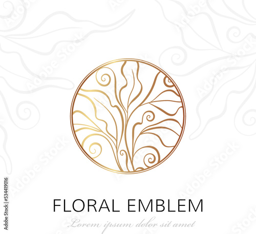 Floral linear emblem. Vector elegant design element.