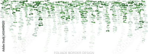 Hanging plant. Ivy greenery wall. Simplistic foliage border.