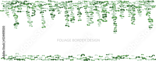 Hanging plant. Ivy greenery wall. Simplistic foliage border.