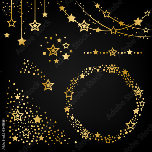 Star design elements. Golden decorative ornaments collection.
