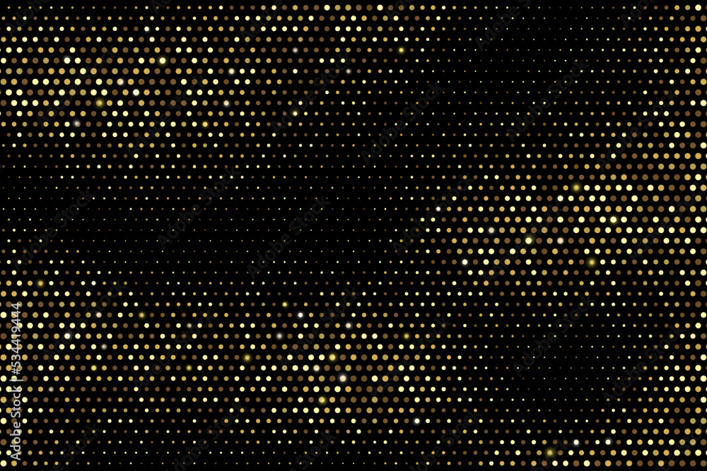 Gold halftone texture. Luxury holiday background. Vector illustration with dotted pattern.