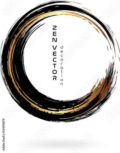 Ink zen circle emblem. Hand drawn abstract decoration element. photo