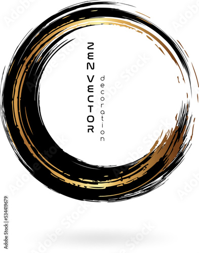 Ink zen circle emblem. Hand drawn abstract decoration element.