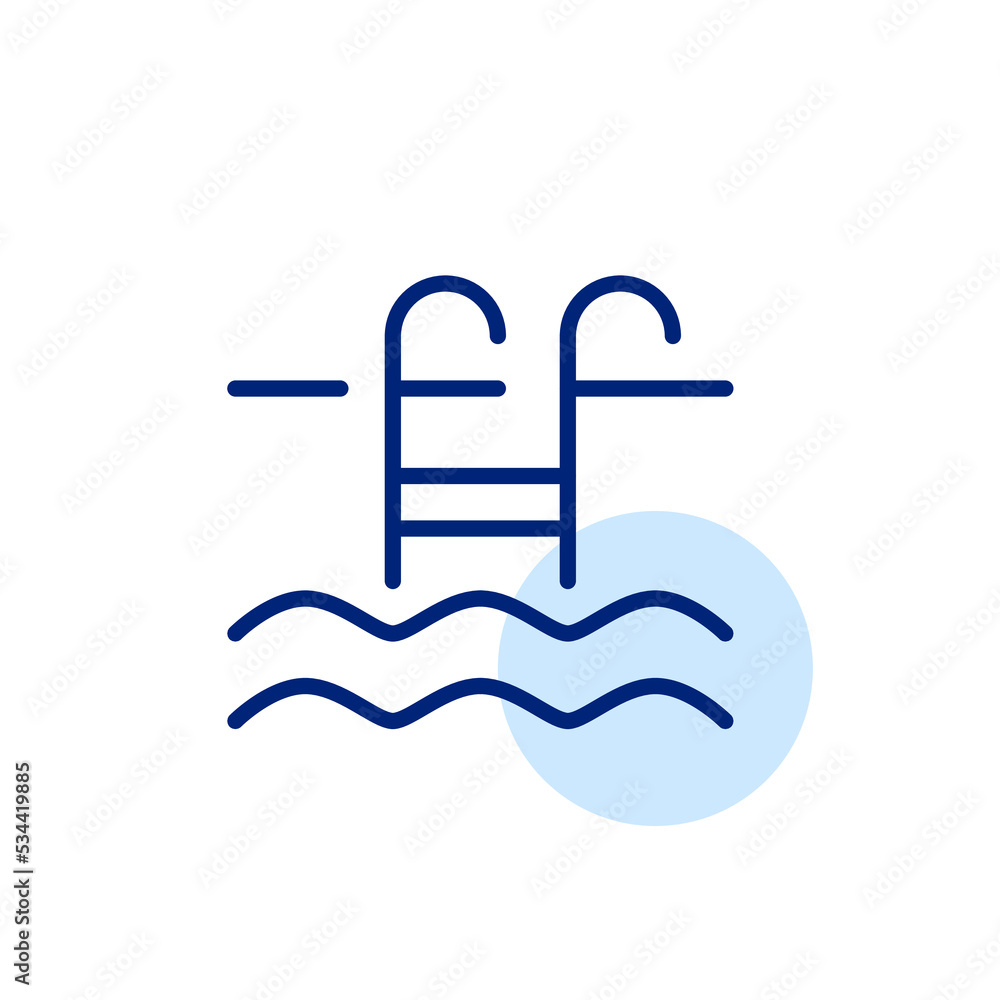 Swimming pool. Ladder and waves. Simple line icon. Pixel perfect, editable stroke Swimming pool. Ladder and waves. Simple line icon. Pixel perfect, editable stroke