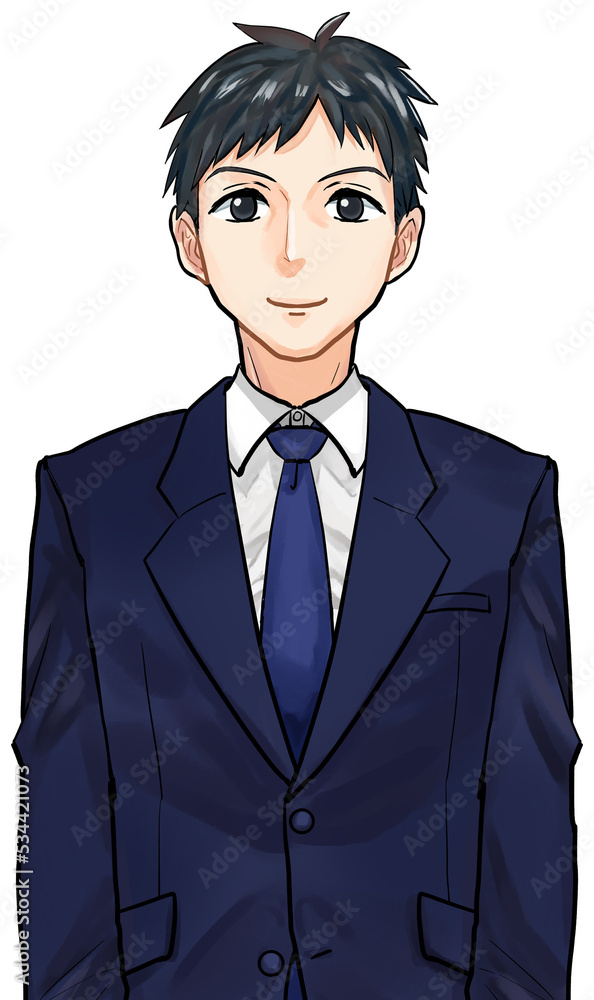 スーツを着た若い日本人男性イラスト【上半身】