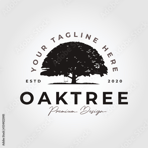 vintage oak tree logo vector symbol with typography design.