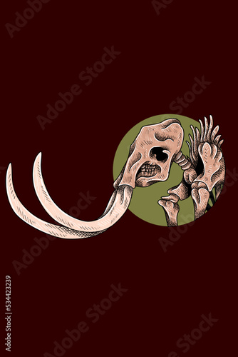 Mammoth head skull vector illustration