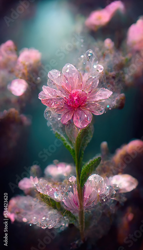 Beautiful pink crystal flower. Abstract floral design for prints, postcards or wallpaper, 3d illustration
