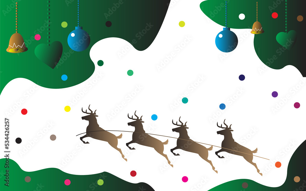 Christmas background with deer and ornament.Merry Christmas and Happy New Year. Background with realistic festive gifts box. Porcelain figurines of beautiful white deer.