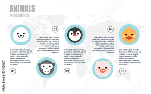 Infographic template for set of animals for business web design brochure presentation