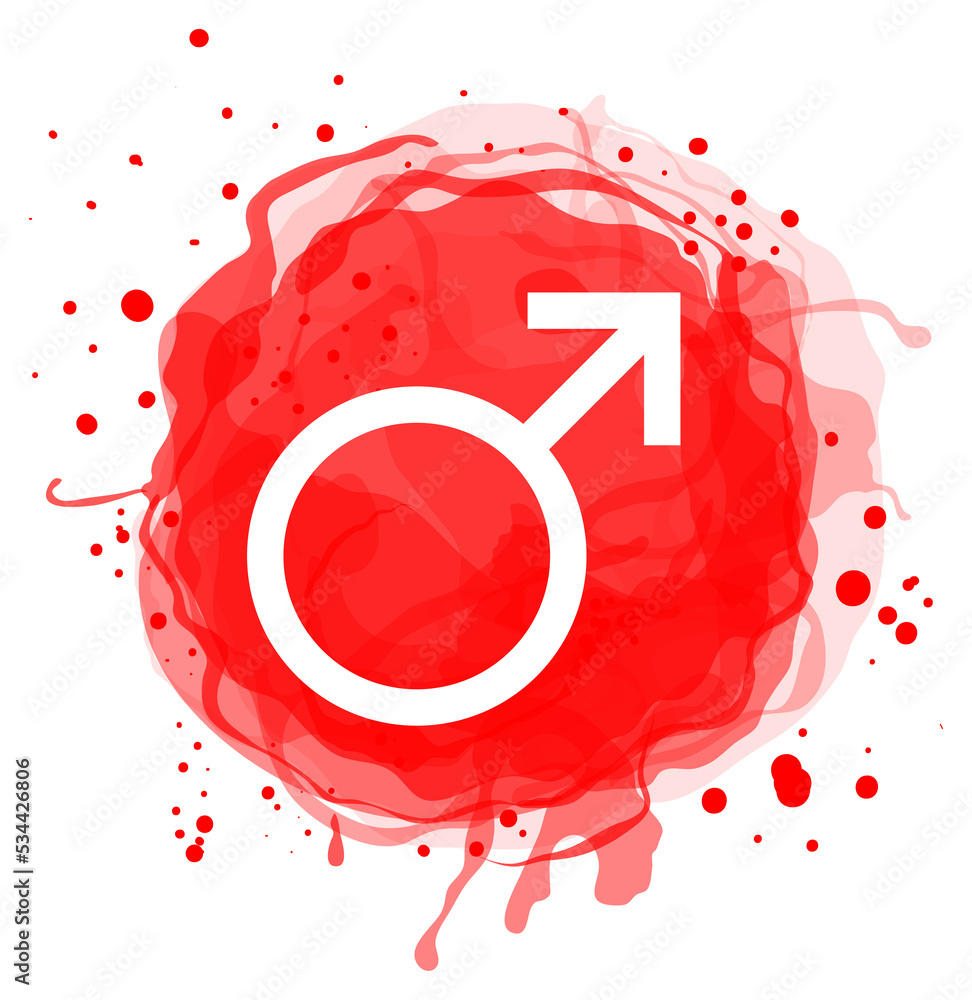 Mars symbol. White sign on watercolor blot. Astrological