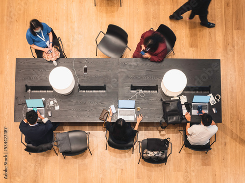 Photos Group of People working Table Top view Co working space Business concept