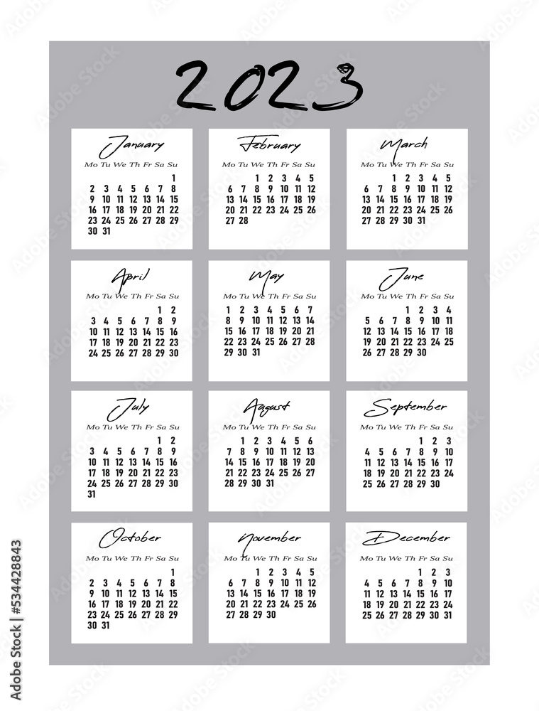 2023 calendar, vertical calendar 2022 template in pink pastel colors