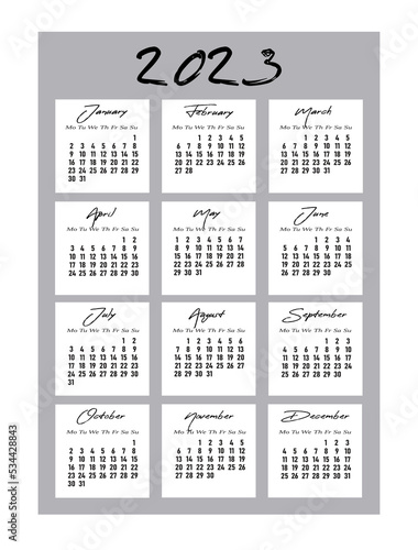 2023 calendar, vertical calendar 2022 template in pink pastel colors, the week starts on Monday