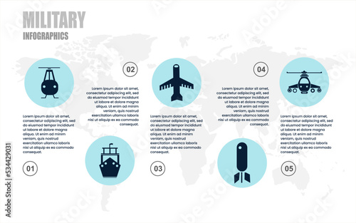 5 Points Infographic template for military and equipment for business web design brochure presentation. photo