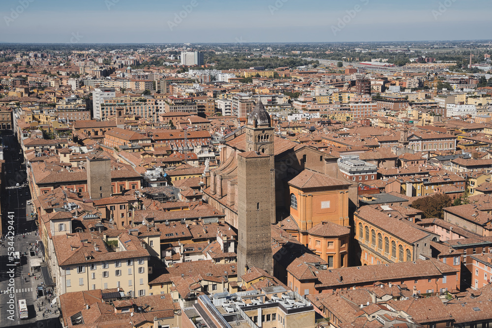Aerial cityscape view Bologna, Italy.