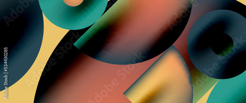 Geometric abstract panorama wallpaper background. Round shapes and circles, metallic color geometric shapes composition