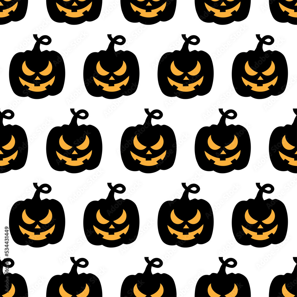 Obraz premium Seamless pattern for Halloween design. Halloween symbols pumpkin in cartoon style.