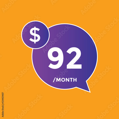 92 dollar price tag. Price $92 USD dollar only Sticker sale promotion Design. shop now button for Business or shopping promotion  © creativeKawsar