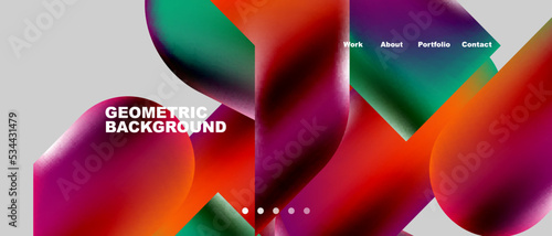 Glassmorphism landing page background template. Colorful glass shapes with metallic effect abstract composition for wallpaper, banner, background